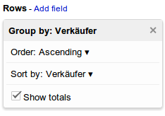 Einstellung für ein Reihenfeld