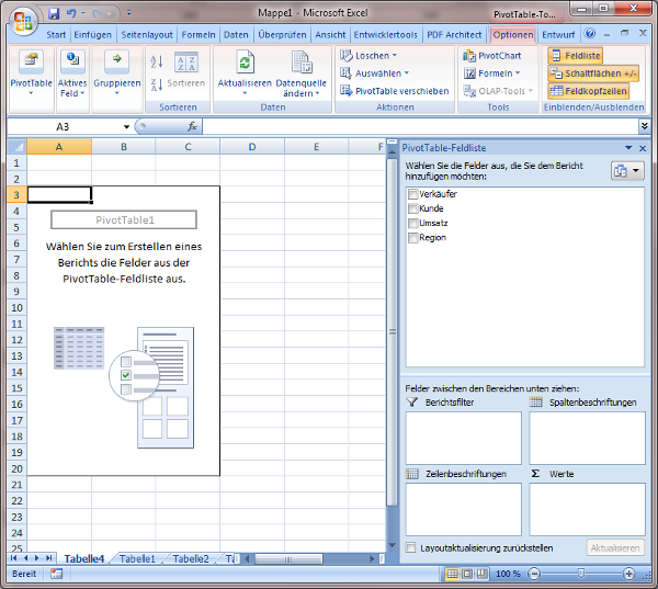 Neue Pivot-Tabelle in Excel