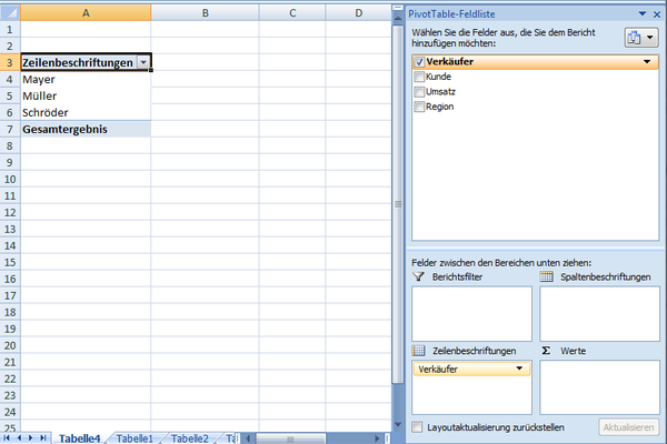 Reihenfeld in Pivot-Tabelle in Excel