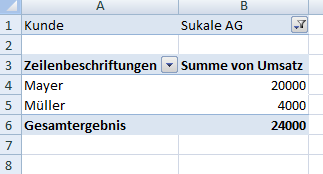 Pivot-Tabelle, die mit einem Berichtsfilter gefiltert ist