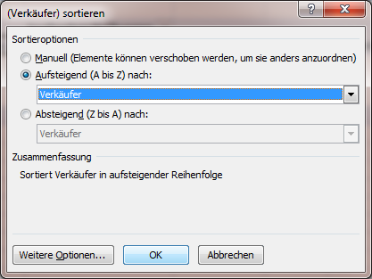 Weitere Sortieroptionen